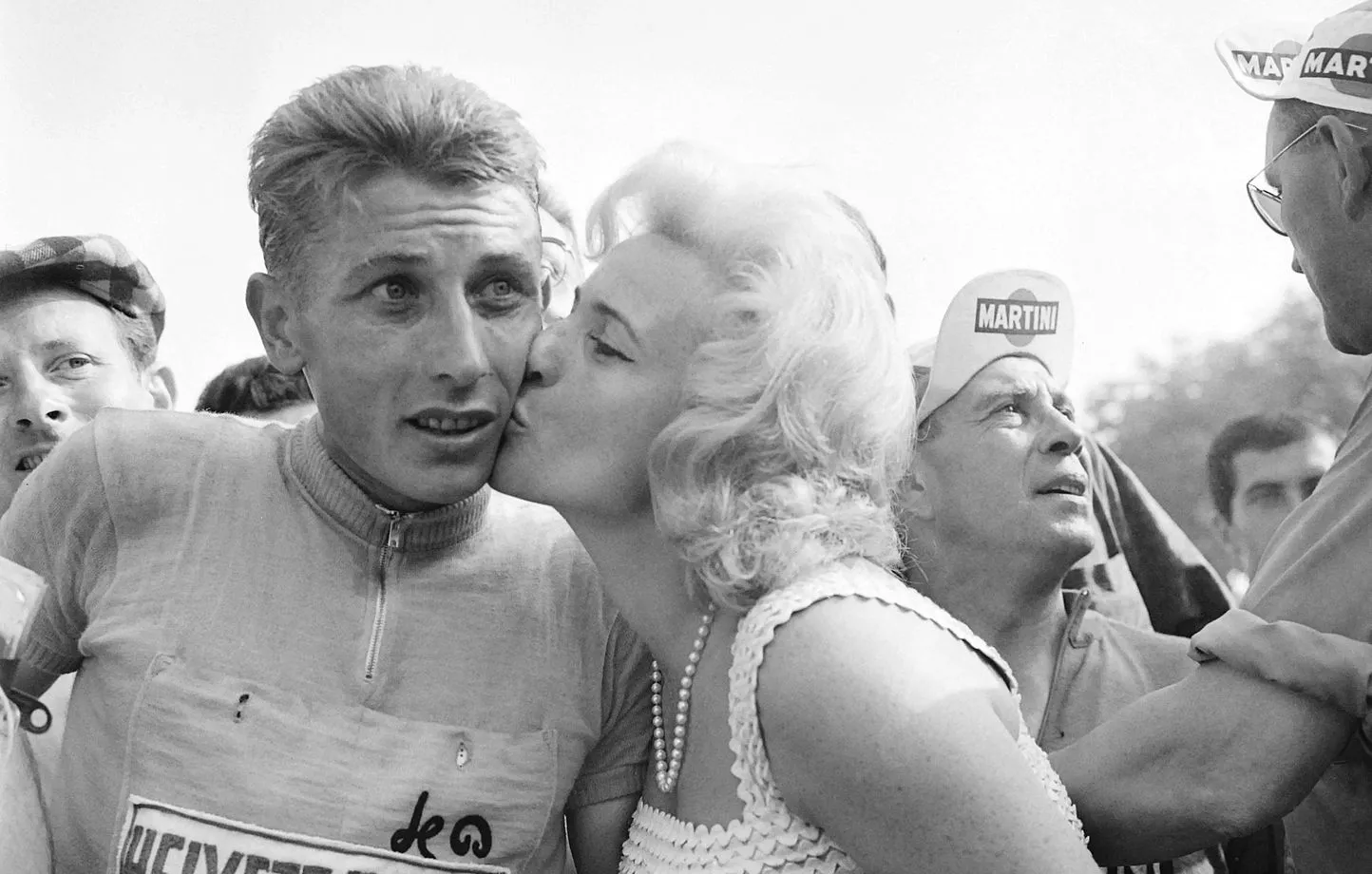 1444x920 french cyclist jacques anquetil is kissed by his wife janine anquetil on july 6 1961 winning the 11th stage turin juan les pins of the 1961 tour de france photo by afp